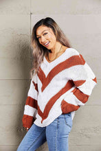 Load image into Gallery viewer, Woven Right Chevron Cable-Knit V-Neck Tunic Sweater
