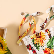 Load image into Gallery viewer, Sunflower Print Smocked Tie Shoulder Dress
