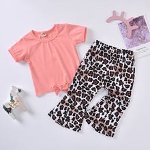 Load image into Gallery viewer, Girls Bow Detail Top and Leopard Flare Pants Set
