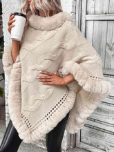 Load image into Gallery viewer, Faux Fur Trim Cable-Knit Poncho
