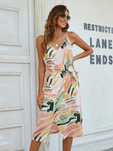Load image into Gallery viewer, Printed Tie-Waist Spaghetti Strap Dress
