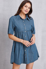 Load image into Gallery viewer, Button Up Collared Neck Tiered Denim Dress

