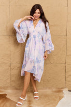 Load image into Gallery viewer, OneTheLand Take Me With You Floral Bell Sleeve Midi Dress in Blue
