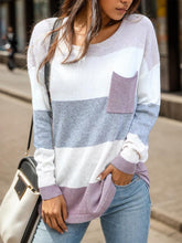 Load image into Gallery viewer, Striped Round Neck Sweater with Pocket
