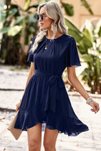 Load image into Gallery viewer, Round Neck Flutter Sleeve Belted Dress
