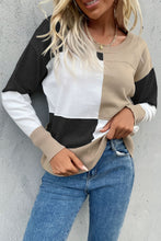Load image into Gallery viewer, Color Block Ribbed Trim Round Neck Knit Pullover

