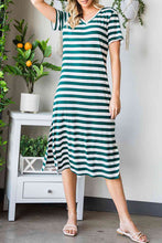 Load image into Gallery viewer, Striped V-Neck Short Sleeve Side Slit Dress
