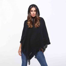 Load image into Gallery viewer, Openwork Fringe Hem Hooded Poncho
