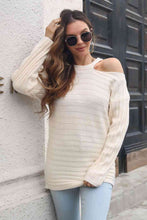 Load image into Gallery viewer, Ribbed Cold Shoulder Round Neck Pullover Sweater
