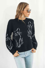 Load image into Gallery viewer, Cat Pattern Round Neck Long Sleeve Pullover Sweater
