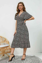 Load image into Gallery viewer, Printed V-Neck Flutter Sleeve Midi Dress
