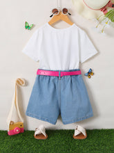 Load image into Gallery viewer, Butterfly Graphic Top and Belted Denim Shorts Set
