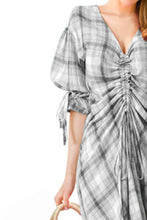 Load image into Gallery viewer, Plus Size Plaid Drawstring Detail Flounce Sleeve Dress
