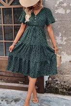 Load image into Gallery viewer, Printed Buttoned V-Neck Flutter Sleeve Dress
