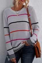 Load image into Gallery viewer, Striped Ribbed Round Neck Long Sleeve Sweater
