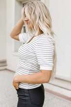 Load image into Gallery viewer, Striped Notched Short Sleeve T-Shirt
