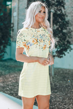 Load image into Gallery viewer, Floral Striped Short Sleeve Round Neck T-Shirt Dress
