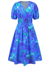 Load image into Gallery viewer, Ruched Printed Surplice Short Sleeve Dress
