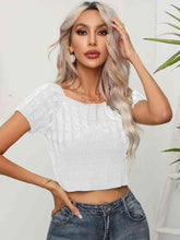 Load image into Gallery viewer, Cable-Knit Round Neck Short Sleeve Knit Top
