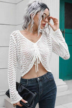 Load image into Gallery viewer, Drawstring V-Neck Long Sleeve Knit Top
