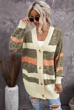 Load image into Gallery viewer, Striped Button Down Longline Cardigan with Pockets
