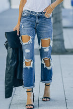 Load image into Gallery viewer, Distressed Frayed Trim Straight Leg Jeans
