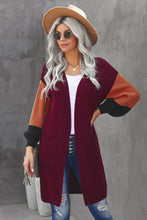 Load image into Gallery viewer, Color Block Rib-Knit Longline Cardigan with Front Pockets
