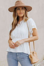 Load image into Gallery viewer, Lace Trim V-Neck Tied Peplum Blouse
