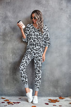 Load image into Gallery viewer, Leopard V-Neck Dropped Shoulder Loungewear Set
