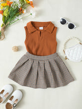 Load image into Gallery viewer, Girls Ribbed Sleeveless Top and Plaid Skirt Set
