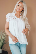 Load image into Gallery viewer, Eyelet Tassel Tie Flutter Sleeve Top
