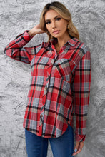 Load image into Gallery viewer, Plaid Button Front Curved Hem Shirt
