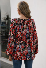 Load image into Gallery viewer, Floral Pleated Detail V-Neck Blouse
