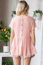 Load image into Gallery viewer, Waffle-Knit Buttoned Ruffle Hem Top
