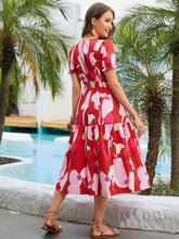 Load image into Gallery viewer, Printed Round Neck Flounce Sleeve Midi Dress
