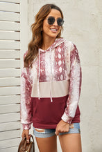 Load image into Gallery viewer, Snake Print Color Block Drawstring Detail Hoodie
