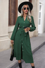 Load image into Gallery viewer, Texture Tied Collared Neck Button Front Dress
