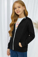 Load image into Gallery viewer, Girls Zip-Up Drawstring Hooded Jacket with Pockets
