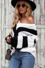 Load image into Gallery viewer, Woven Right Chevron Cable-Knit V-Neck Tunic Sweater
