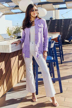 Load image into Gallery viewer, American Bazi Full Size Distressed Button Down Denim Jacket in Lavender
