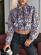 Load image into Gallery viewer, Leopard Print Drawstring Cropped Fleece Hoodie
