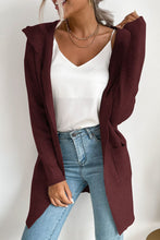 Load image into Gallery viewer, Ribbed Open Front Hooded Cardigan with Pockets

