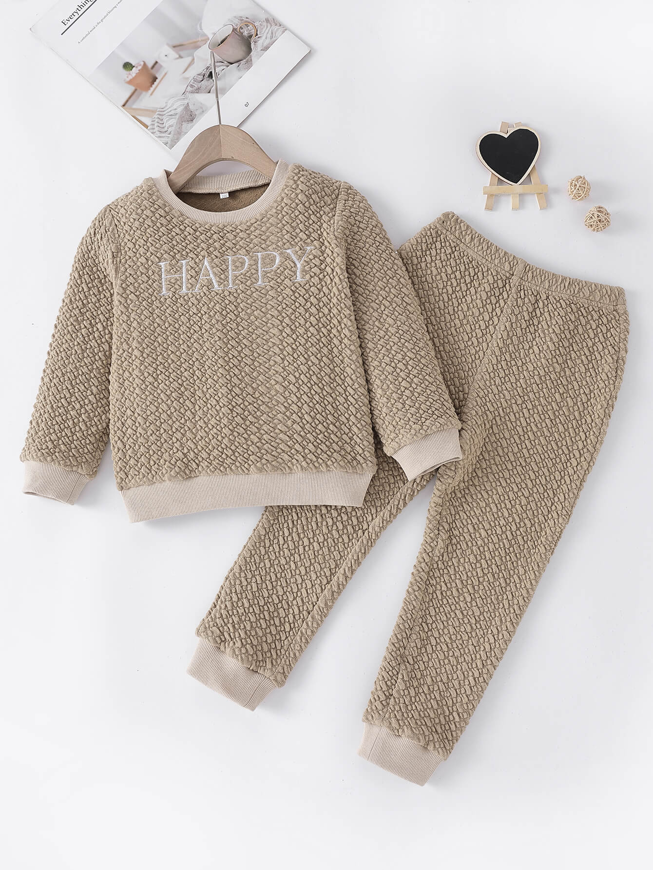 Kids HAPPY Textured Top and Joggers Set