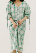 Load image into Gallery viewer, Plus Size Plaid Drawstring Detail Flounce Sleeve Dress
