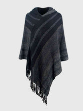 Load image into Gallery viewer, Striped Fringe Hem Hooded Poncho
