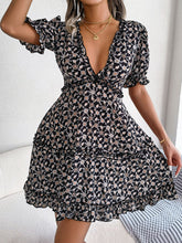 Load image into Gallery viewer, Floral Frill Trim Ruffle Hem Deep V Mini Dress
