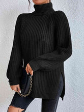 Load image into Gallery viewer, Full Size Turtleneck Rib-Knit Slit Sweater
