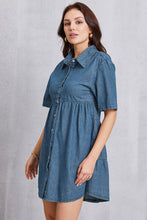 Load image into Gallery viewer, Button Up Collared Neck Tiered Denim Dress
