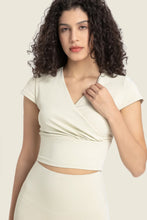 Load image into Gallery viewer, Gathered Detail Surplice Short Sleeve Sports Top
