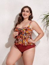 Load image into Gallery viewer, Plus Size Two-Tone Drawstring Sleeveless Tankini Set
